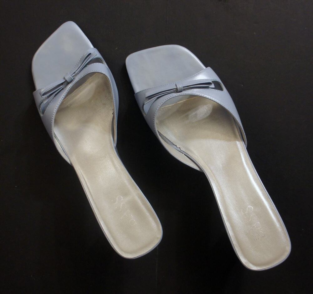 Bass Ladies Mule Sandals Brazilian Leather Grey Square-Toe, Size 11M